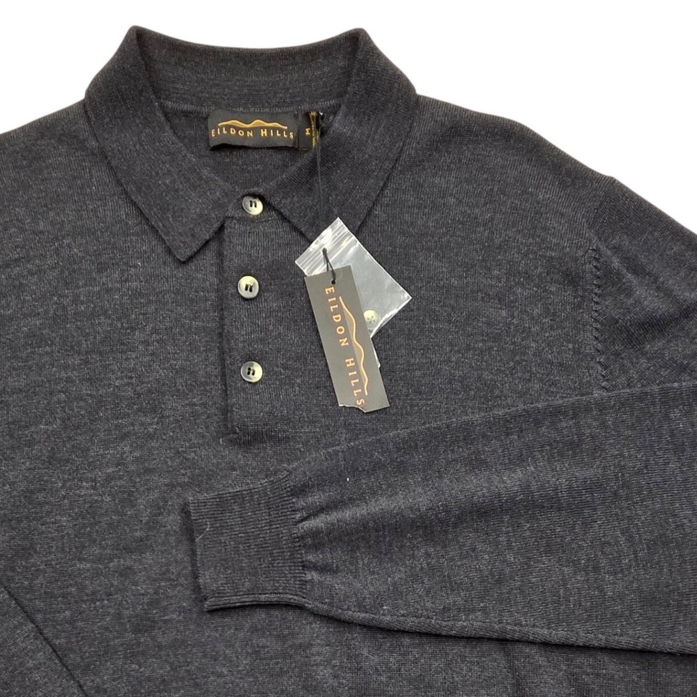 NWT Eildon Hills Merino Wool Polo Sweater Long Sleeve Shadow Grey Mens Medium